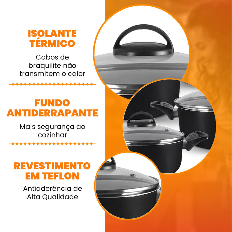 Jogo De Panelas 5 Peças Antiaderentes - Teflon