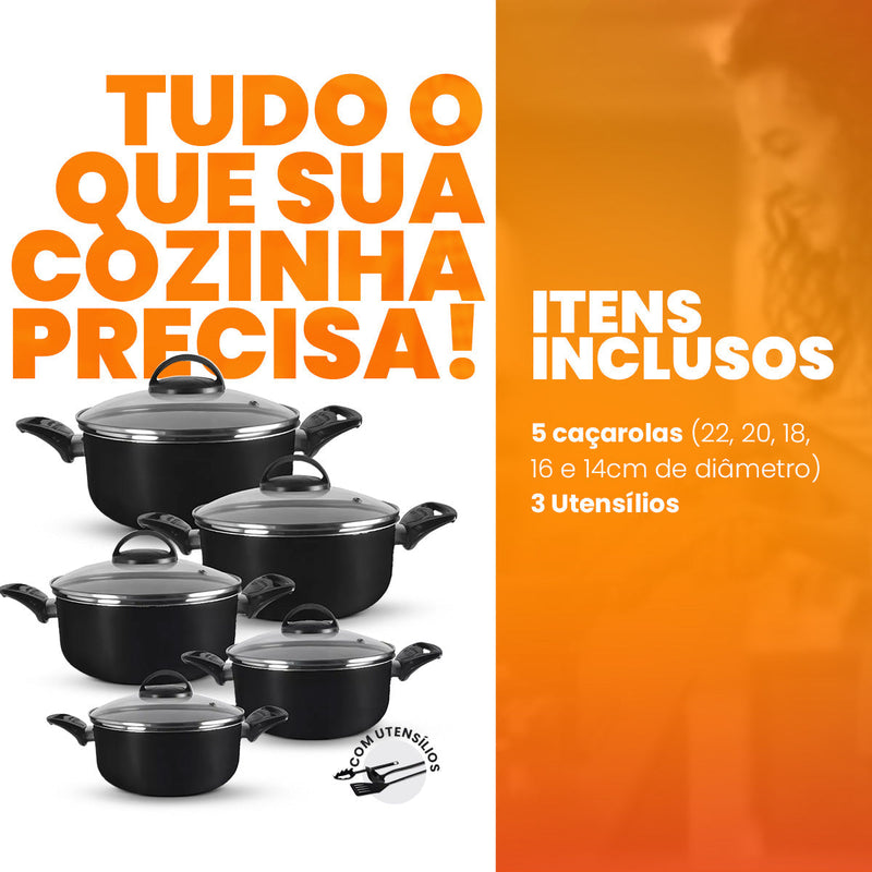 Jogo De Panelas 5 Peças Antiaderentes - Teflon