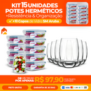 Kit com 15 Potes Herméticos de Vidro + 10 Copos de Vidro Aruba de Brinde 4.9  (319 Ava
