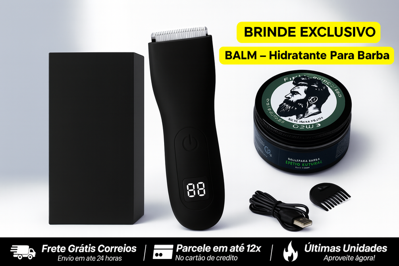 Manchine Plus™ – Aparelho Profissional com Kit Completo: 2 Pentes Extras, Base Recarregável e Escova de Limpeza + BALM - Hidratante Refrescante Para Barba (Brinde)🎁