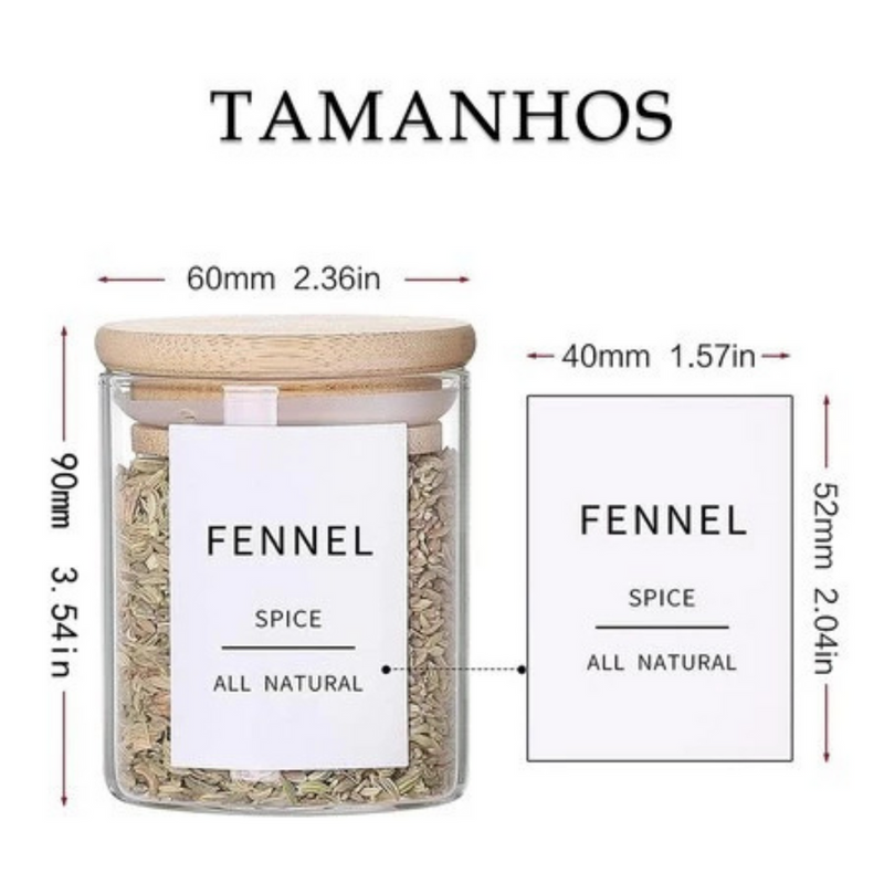 Kit Potes de Vidro com Tampa em Bambu (200ml) Casa Splêndida [Pague 4 Leve 6]