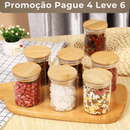 Kit Potes de Vidro com Tampa em Bambu (200ml) Casa Splêndida [Pague 4 Leve 6]