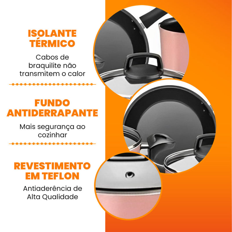 Marpal - Jogo de Panelas Antiaderente 9 Peças - Teflon