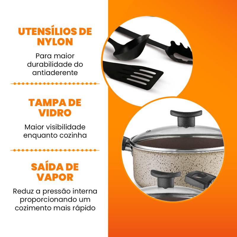 Jogo de Panelas Antiaderente 10 Peças - Teflon - Linha Coffee