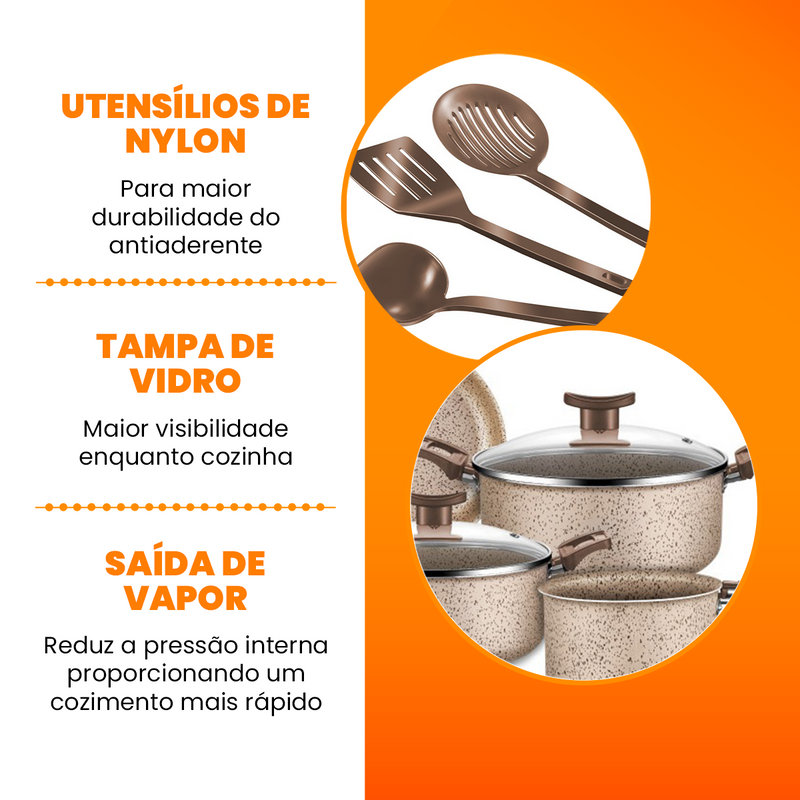 Jogo De Panelas 10 Peças Bianco Antiaderente - Teflon