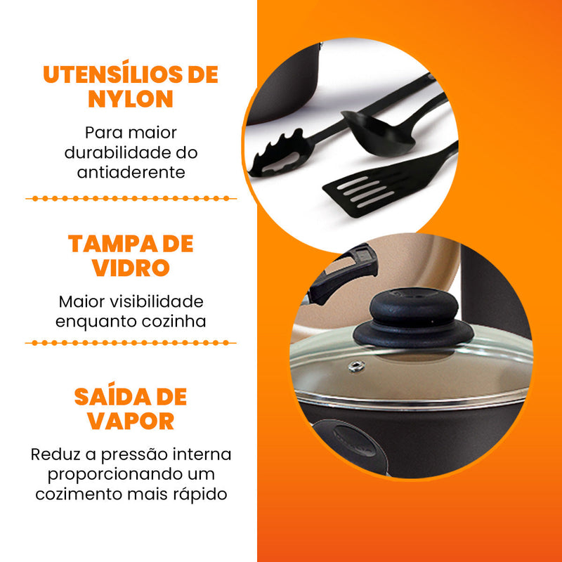 Jogo de Panelas Antiaderente 8 Peças - Teflon
