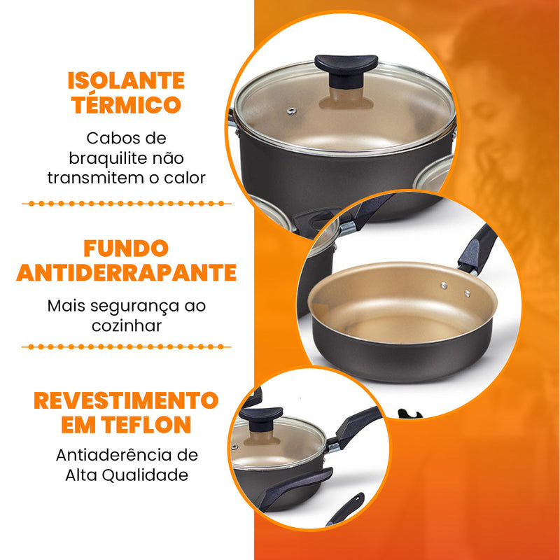 Jogo de Panelas Antiaderente 10 Peças - Teflon