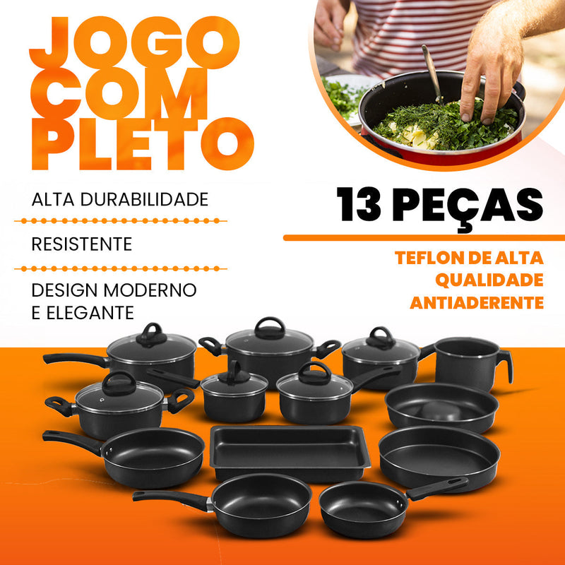 Jogo De Panelas 13 Peças Antiaderente - Teflon