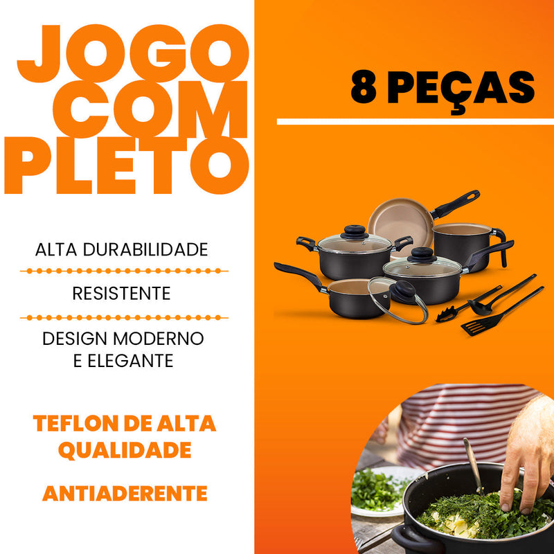 Jogo de Panelas Antiaderente 8 Peças - Teflon