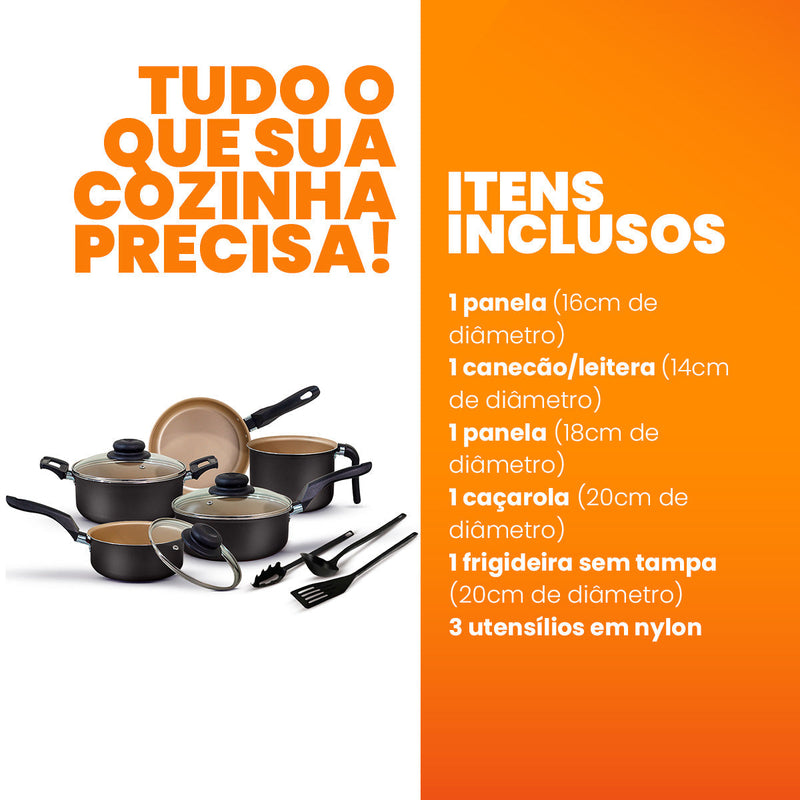 Jogo de Panelas Antiaderente 8 Peças - Teflon