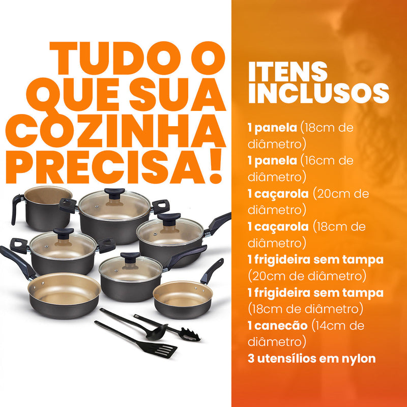 Jogo de Panelas Antiaderente 10 Peças - Teflon