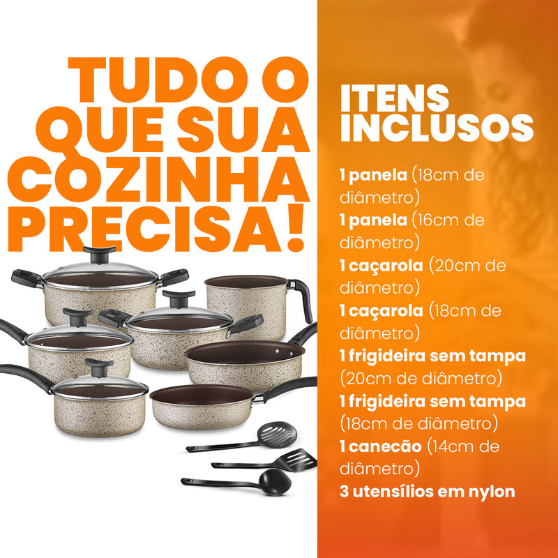 Jogo de Panelas Antiaderente 10 Peças - Teflon - Linha Coffee