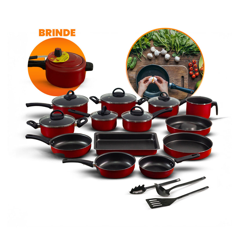 Jogo de Panelas 17 Peças Antiaderente - Brinde Panela Pressão