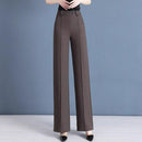 [Pague 3, Leve 5] Calças Femininas Lavina de Cintura Alta com Botões Frontais em Poliéster e Seda Gelo